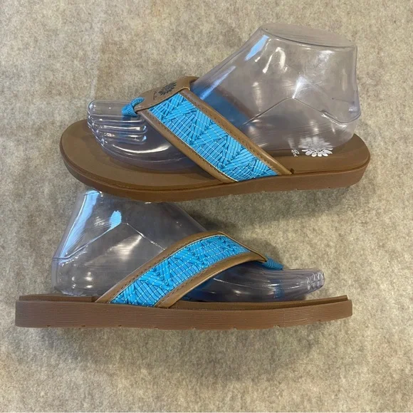 Yellow Box Blue Tan Woven Flip Flop Sandals Women’s Size 7.5 - Picture 3 of 9
